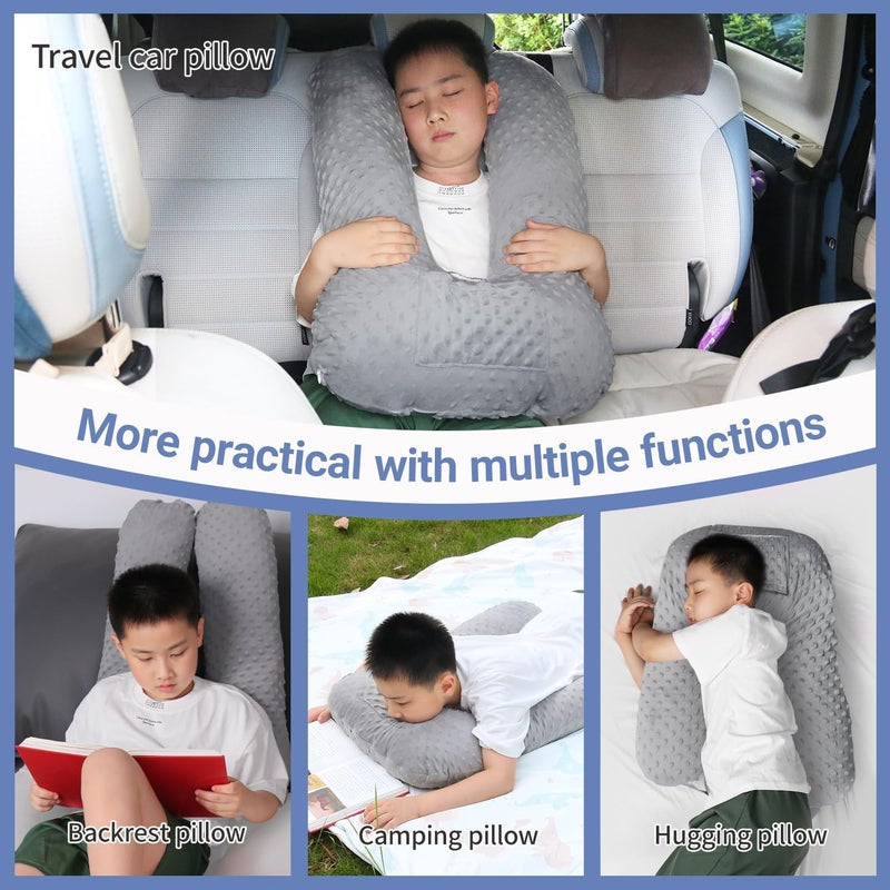 Cococu Travel Pillow for Kids & Adults, Car Pillow for Back Seat, Sleeping Support Cushion for Long Road Trips, Toddler Carseat Pillow with Removable & Washable Cover, Grey - Image 5